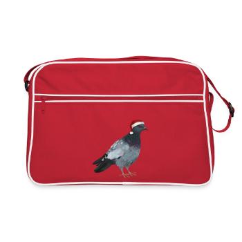 Weihnachtstaube - Taube mit Weihnachtsmütze - Retro Tasche - Rot/Weiß - Vorne