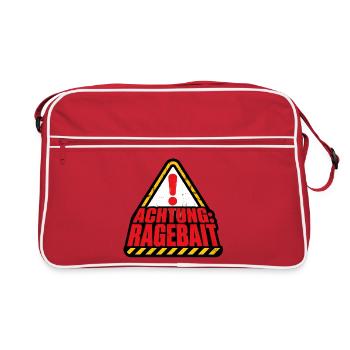 Achtung Ragebait Warnschild Typografie Shirt - Retro Tasche - Rot/Weiß - Vorne