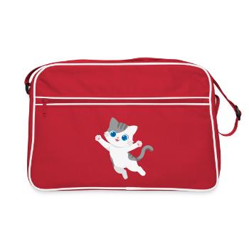 Verspieltes Kawaii-Kätzchenspringen - Retro Tasche - Rot/Weiß - Vorne