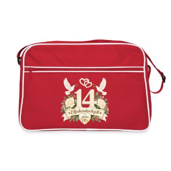 14. Hochzeitstag , 14 Jahre , Elfenbeinhochzeit  - Retro Tasche - Rot/Weiß - Vorne