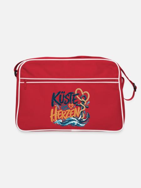 Küste im Herzen – Maritimes Design - Retro Tasche - Rot/Weiß
