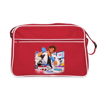 Wissenschaftler lächelt im farbenfrohen Labor - Retro Tasche - Rot/Weiß - Vorne