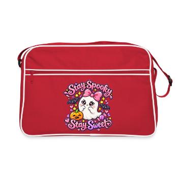 Halloween Geist mit Kürbis - Retro Tasche - Rot/Weiß - Vorne