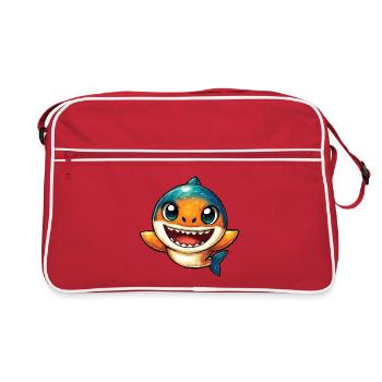 Lachender Hai Cartoon - Retro Tasche - Rot/Weiß - Vorne