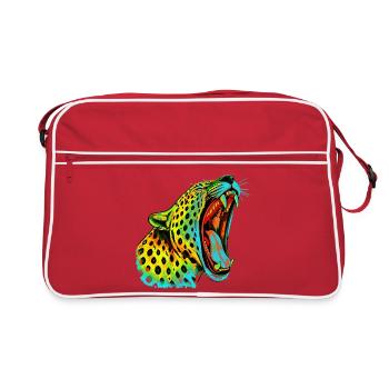 Brüllender Psychodelischer Neonleopard - Retro Tasche - Rot/Weiß - Vorne