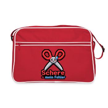 Schere mein Fehler Pixel Art Retro Gaming Shirt - Retro Tasche - Rot/Weiß - Vorne