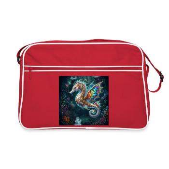 Steampunk-geflügeltes Seepferdchen - Retro Tasche - Rot/Weiß - Vorne