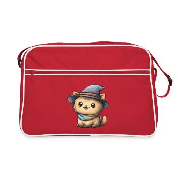 Kuschelkätzchen mit Zauberhut - Retro Tasche - Rot/Weiß - Vorne