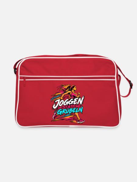 Joggen statt Grübeln – Läuferin - Retro Tasche - Rot/Weiß