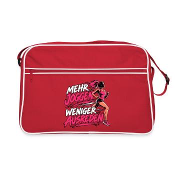 Mehr Joggen, weniger Ausreden - Retro Tasche - Rot/Weiß - Vorne