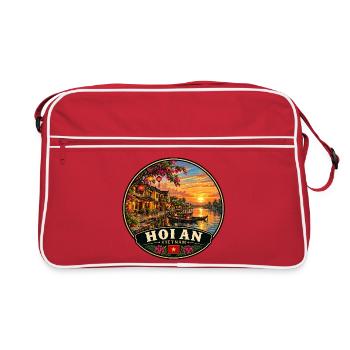 Himalaya Vietnam Küste Boote Sonnenuntergang - Retro Tasche - Rot/Weiß - Vorne