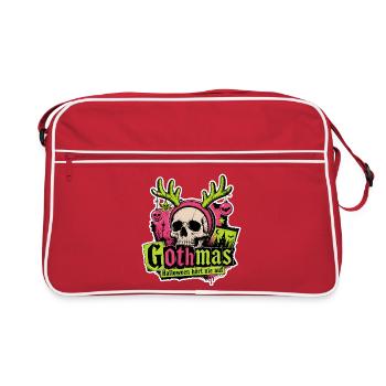 Gothmas Halloween hört nie auf Totenkopf Shirt - Retro Tasche - Rot/Weiß - Vorne