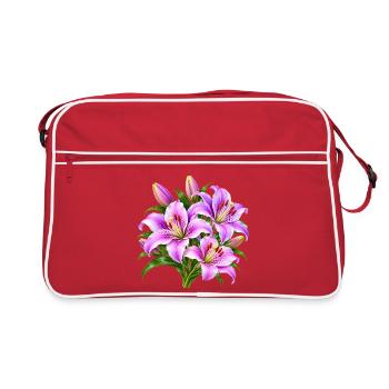 Rosa Lilien-Strauß-Druck - Retro Tasche - Rot/Weiß - Vorne