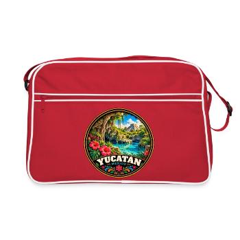 Yucatan Mexiko Maya Pyramide Dschungel Urlaub - Retro Tasche - Rot/Weiß - Vorne