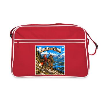 Fuchs und Wildschwein auf einer Wanderung – Wildes Abenteuer - Retro Tasche - Rot/Weiß - Vorne