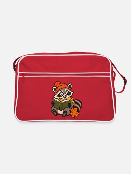 Der Waschbär liest - Retro Tasche - Rot/Weiß