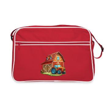 Rustikale Scheune mit Traktor - Retro Tasche - Rot/Weiß - Vorne