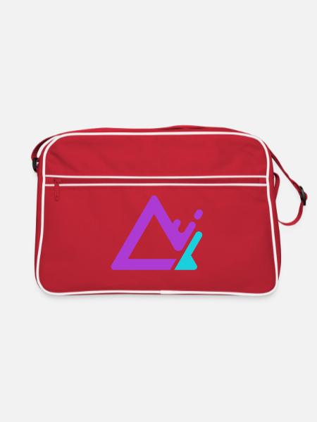 Geometrischer Berg-Logo in Lila Cyan - Retro Tasche - Rot/Weiß
