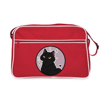 Mitternachtskatze im Sparkle Circle - Retro Tasche - Rot/Weiß - Vorne