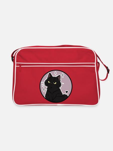 Mitternachtskatze im Sparkle Circle - Retro Tasche - Rot/Weiß