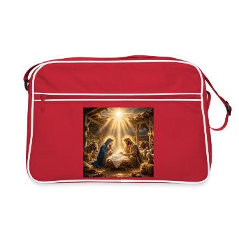 Jesus, katholisch, Krippe, Beten zu Jesus, Christ - Retro Tasche - Rot/Weiß - Vorne