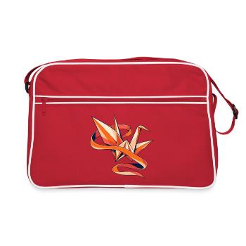 Papierkranich in einer Bandbrise - Retro Tasche - Rot/Weiß - Vorne