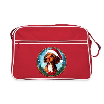 Dackel Weihnachten - Retro Tasche - Rot/Weiß - Vorne