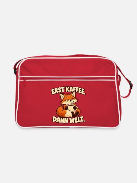 Erst Kaffee, dann Welt – Fuchs Kaffee Geschenk - Retro Tasche - Rot/Weiß