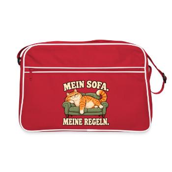 Mein Sofa, meine Regeln - Lustige Katze - Retro Tasche - Rot/Weiß - Vorne