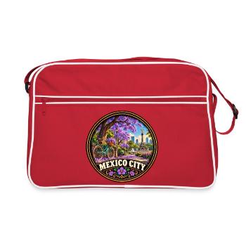 Lila Blumen Dschungel Urlaub Mexiko Stadt - Retro Tasche - Rot/Weiß - Vorne