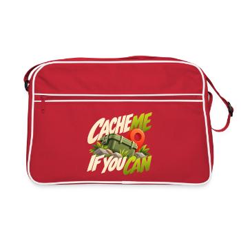 Cache Me If You Can Geocaching Motif - Retro Tasche - Rot/Weiß - Vorne