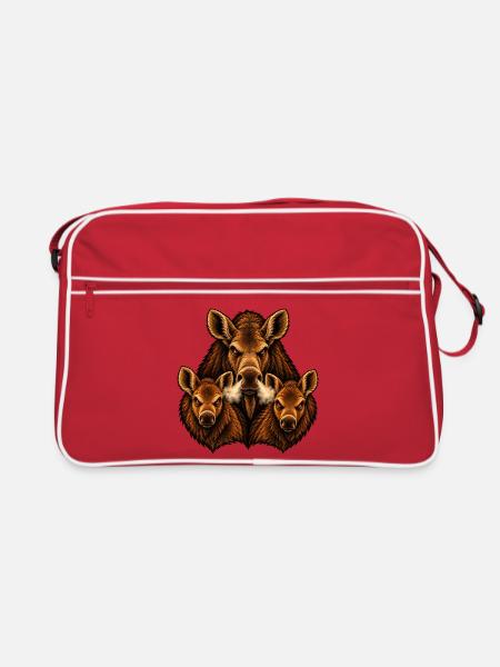 Elch, Kuh und Kälber - Retro Tasche - Rot/Weiß