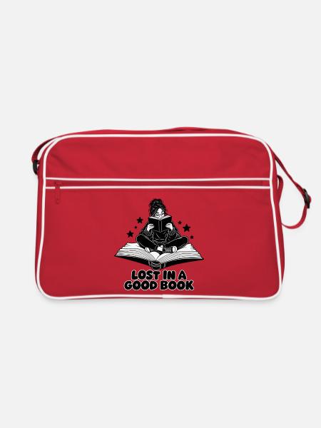 Verloren in einem guten Buch – Reader on a Flying Book - Retro Tasche - Rot/Weiß