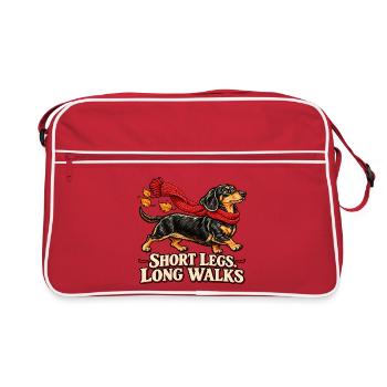 Short Legs Long Walks - Dackel mit Schal - Retro Tasche - Rot/Weiß - Vorne