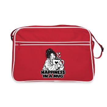Glück in einer Tasse – Gemütlicher Kaffeeliebhaber umarmt ein C - Retro Tasche - Rot/Weiß - Vorne