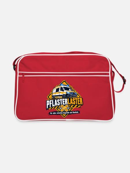 Pflaster Laster Blaulicht Humor - Retro Tasche - Rot/Weiß