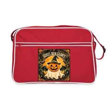Süßes oder Saures Halloween-Kürbis - Retro Tasche - Rot/Weiß - Vorne
