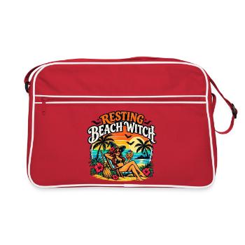 Resting Beach Witch Tropisches lustiges Halloween - Retro Tasche - Rot/Weiß - Vorne