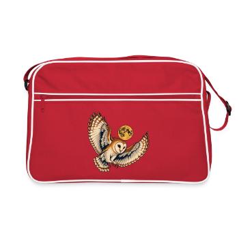 Schleiereule unter einem goldenen Mond - Retro Tasche - Rot/Weiß - Vorne