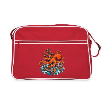 Oktopus, der einen verwitterten Anker hält - Retro Tasche - Rot/Weiß - Vorne