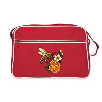 Honigbienen- und Wabenblüte - Retro Tasche - Rot/Weiß - Vorne