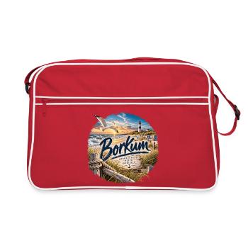 Borkum Küstenzauber Strand Leuchtturm - Retro Tasche - Rot/Weiß - Vorne