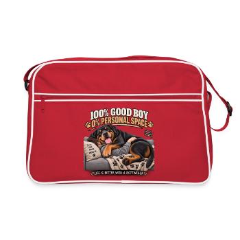 Rottweiler Cozy auf Sofa - Retro Tasche - Rot/Weiß - Vorne