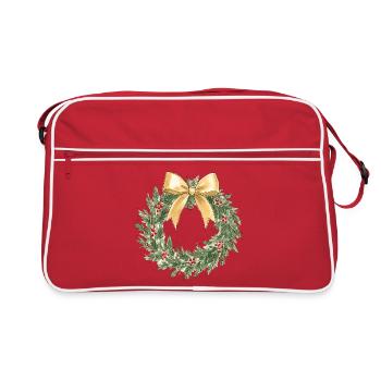 Eleganter goldener Weihnachtskranz mit Schleife - Retro Tasche - Rot/Weiß - Vorne