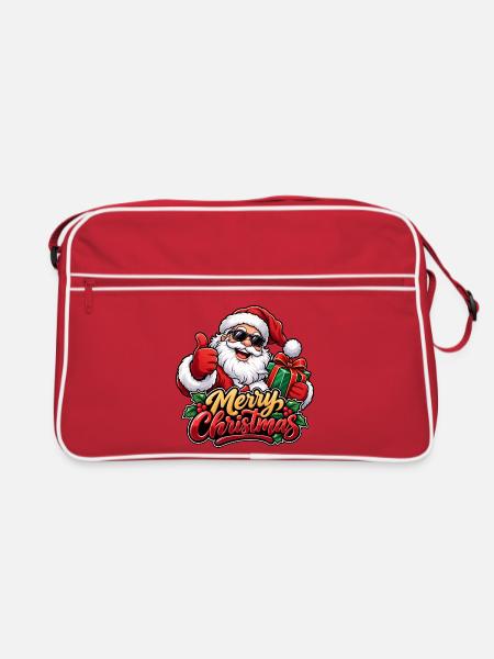 Weihnachtsmann mit Sonnenbrille: Frohe Weihnachten - Retro Tasche - Rot/Weiß