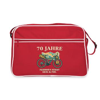 70 Jahre Fernweh Fahrrad - Retro Tasche - Rot/Weiß - Vorne