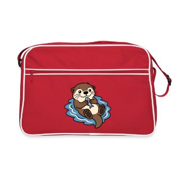 Otter Fisch Wasser Niedlich Tier Vektor Shirt - Retro Tasche - Rot/Weiß - Vorne