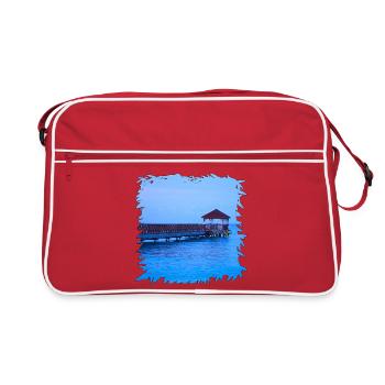 Azurblauer Pier am Meer bei Bayahibe - Retro Tasche - Rot/Weiß - Vorne