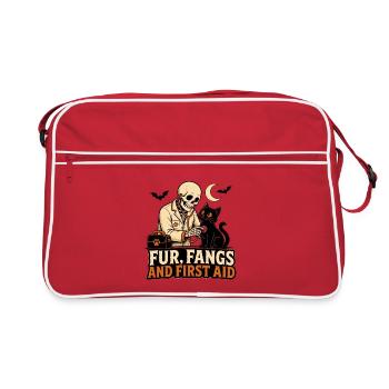 Lustiger Skelett-Tierarzt Fellzähne und Erste KI - Retro Tasche - Rot/Weiß - Vorne