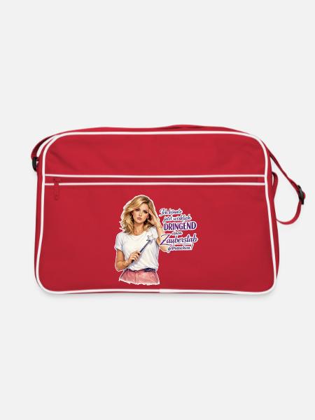 Dringend - Zauberstab - Retro Tasche - Rot/Weiß